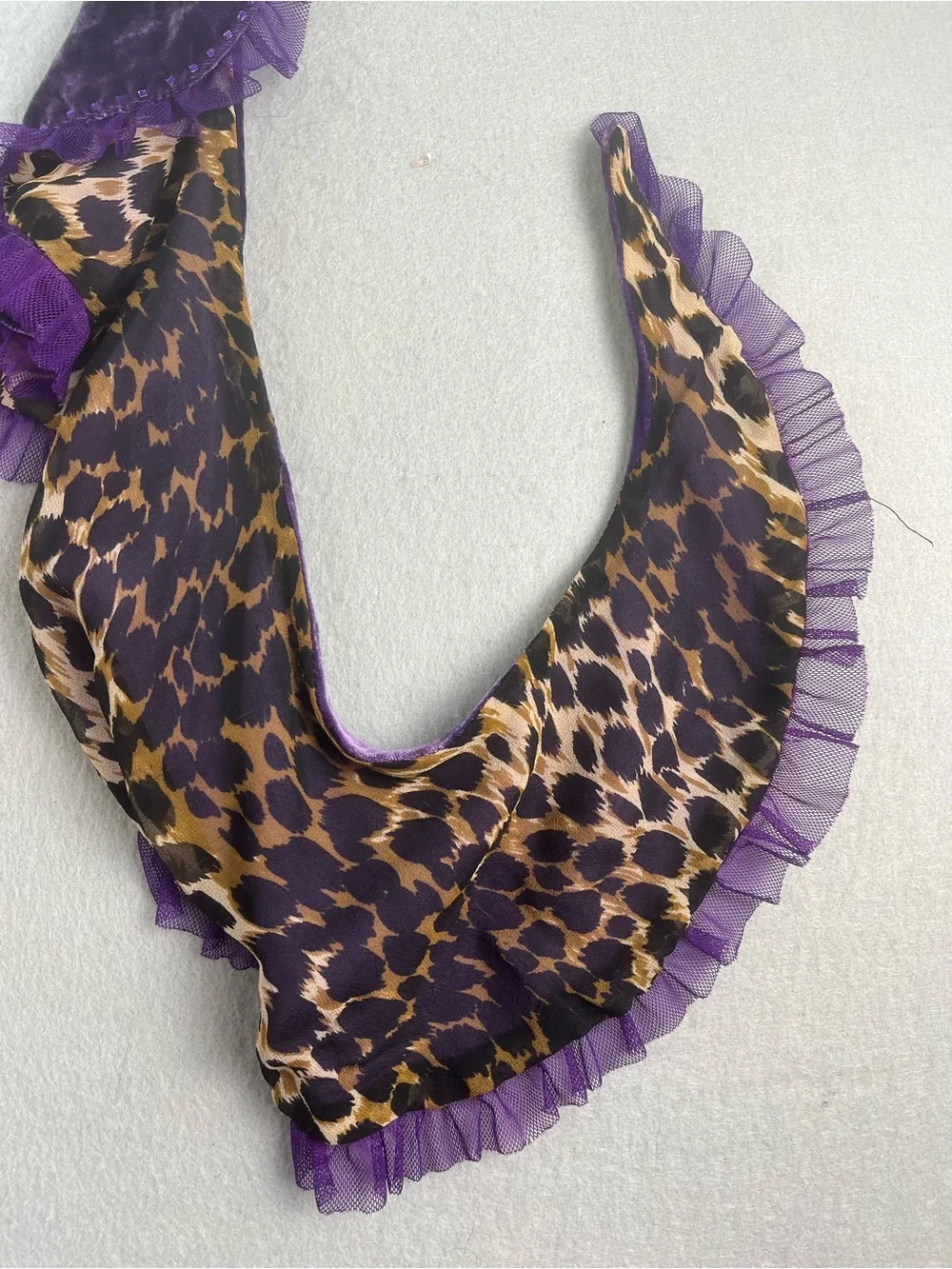 Vtg 1990s 72” Betsey Johnson Silk Velvet Leopard Beaded Scarf Purple Y2K Gothic